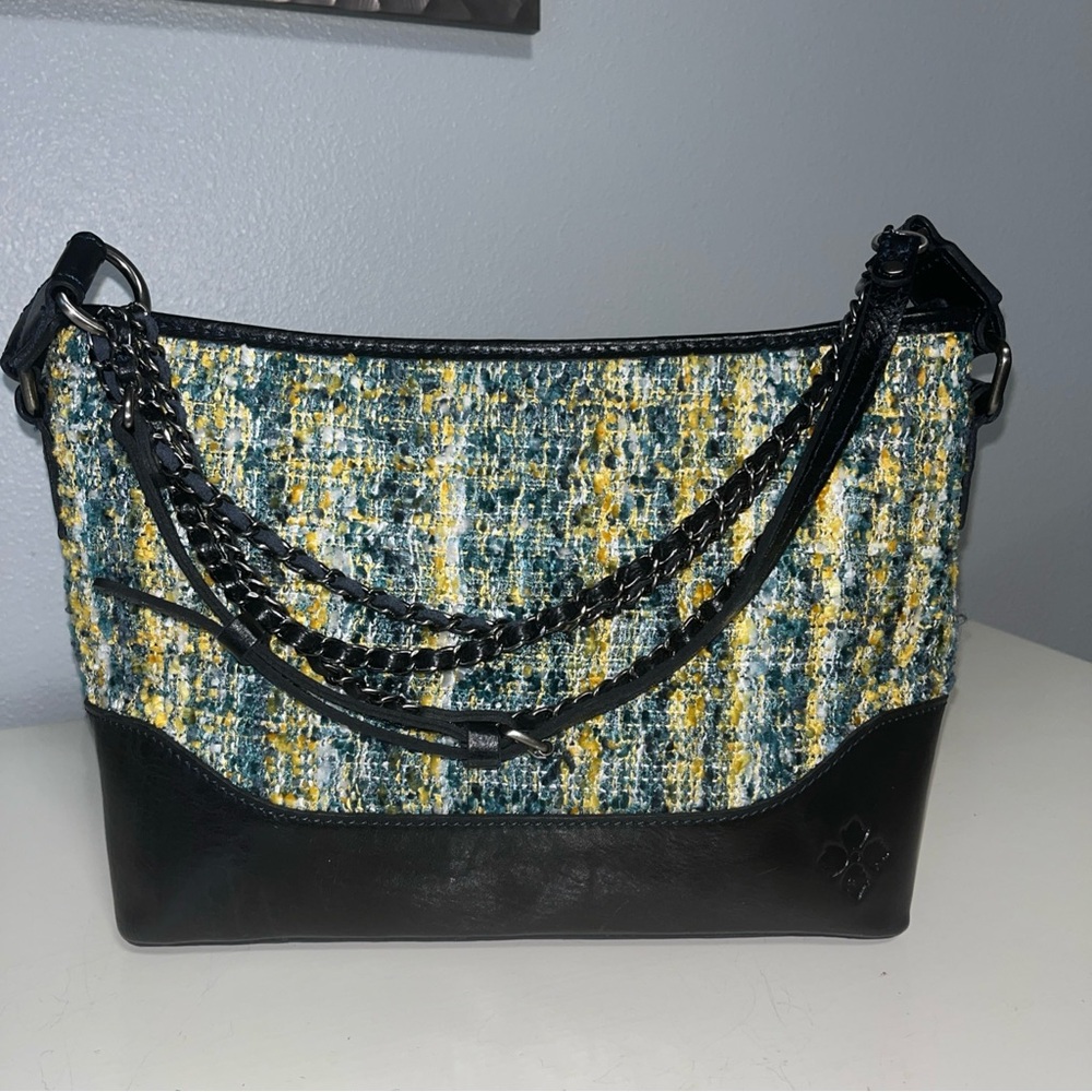 Patricia Nash Black and Yellow Tweed Shoulder Bag